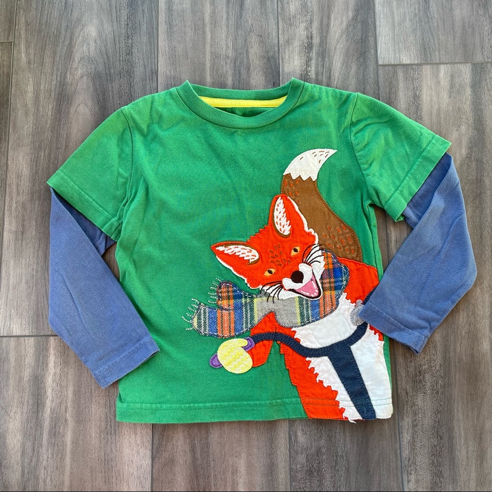 Mini Boden Fox Appliqué Long Sleeve Shirt 2-3 yr